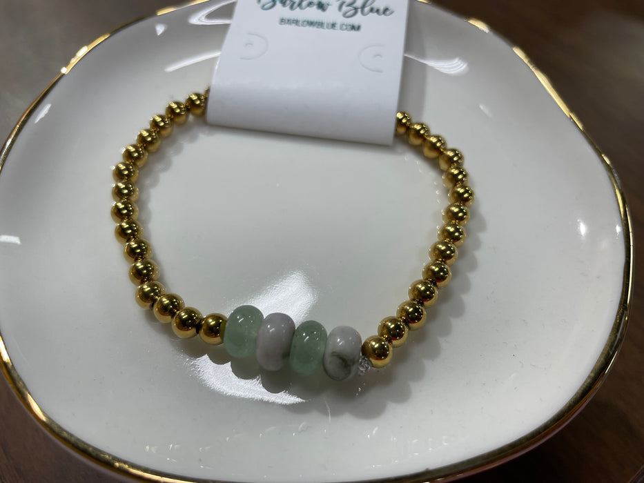 Gold Beaded Bracelet with 4 Turquoise Beads