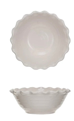 Scalloped Edge Stoneware Bowl - 3 Colors!