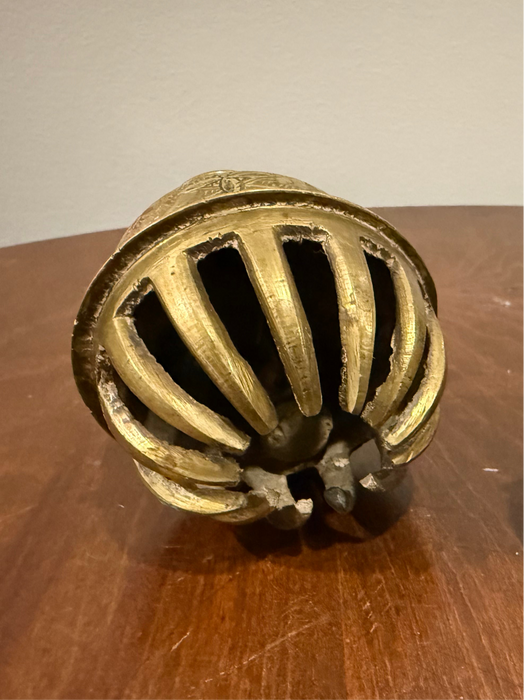 Vintage Indian Brass Elephant Claw Bell with Enamel Floral Details – Ornate Collectible (large)