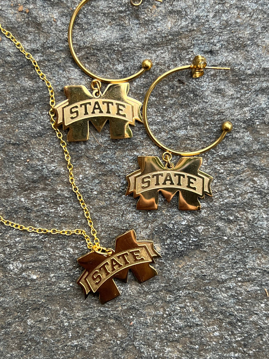 Mississippi State Logo Gold Hoop Earrings