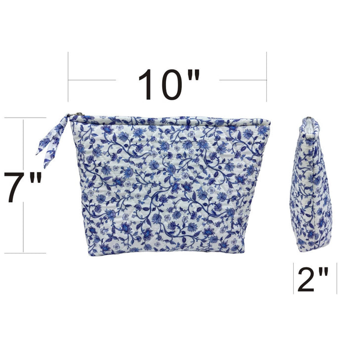 Blue Floral Vine Quilted Cosmetic Bag
