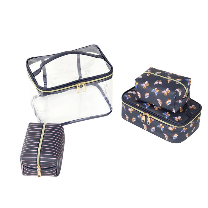 4pc Cosmetic Bags Set.  Choose from Bows or Butterflies.  Perfect for Graduation Gifts!