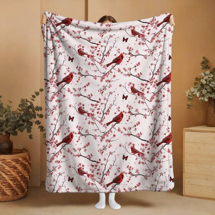 "Cardinal Blossoms" Plush Travel Blanket with Matching Case