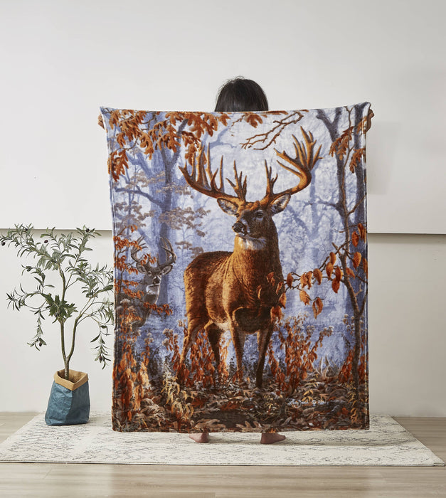 Whitetail Buck Deer Faux Fur Plush Throw Blanket