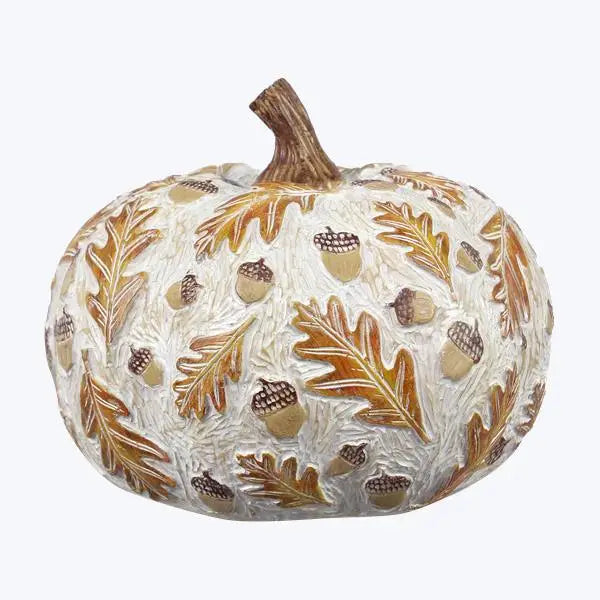 Small White Washed Pumpkin with Fall Leaves
