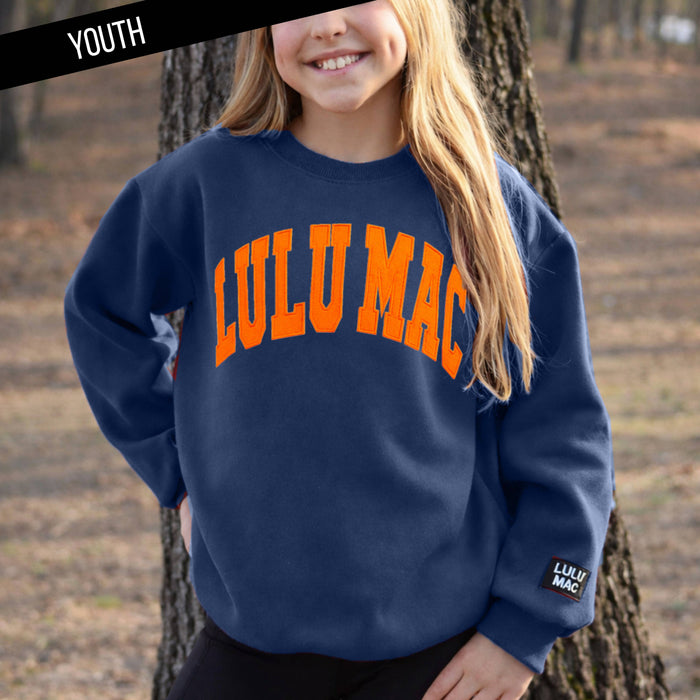 YOUTH Lulu Mac Sweatshirt Navy with Orange Embroidery