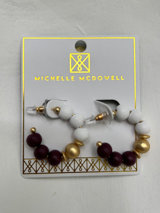 Maroon, White, & Gold Janette Beaded Hoops- Perfect For Game Day To Show Your School Spirit!!