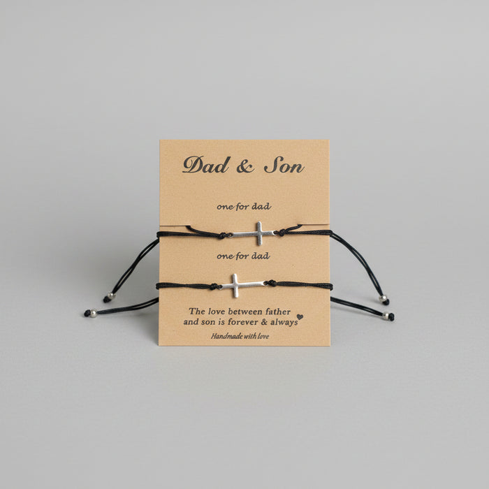 Silver Crosses on Black String Dad & Son Bracelets - Set of 2