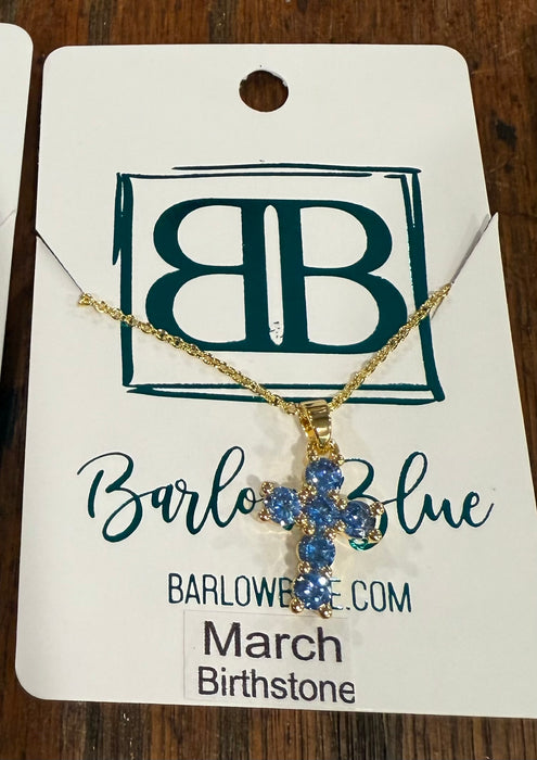 Birthstone CZ Cross Necklace.  Available in Gold or Silver.  Adjustable slide Necklace.