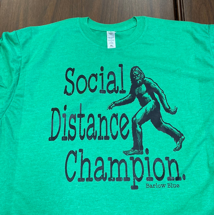 Social Distancing Champion . $6 CLEARANCE TEES!  $8 For Long Sleeves!  Random Shirt Color Chosen.
