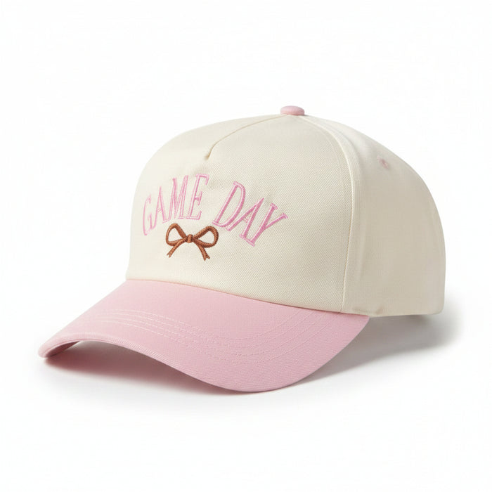 Light Pink & Cream Gameday Hat With Brown Bow