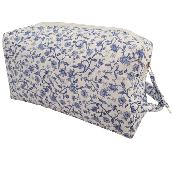 Blue Floral & Vine Quilted Vanity and Travel Bag