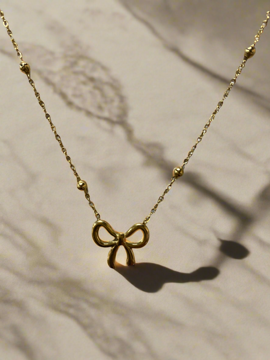 Gold Bow Necklace on Dainty Bead Chain