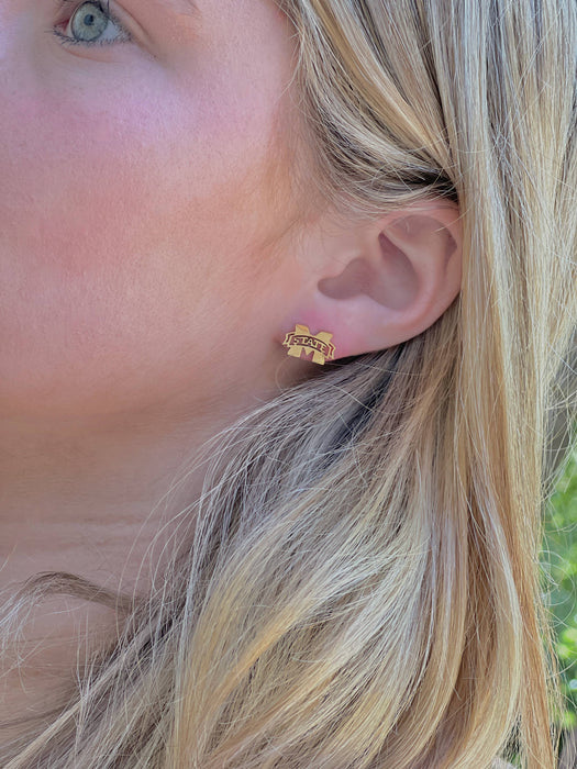 Mississippi State Perfect Gift Logo Earrings- Licensed!: Gold