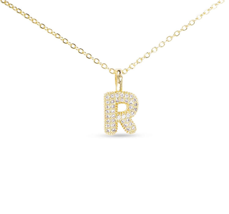 Gold CZ Large Initial Necklace-18 Letters