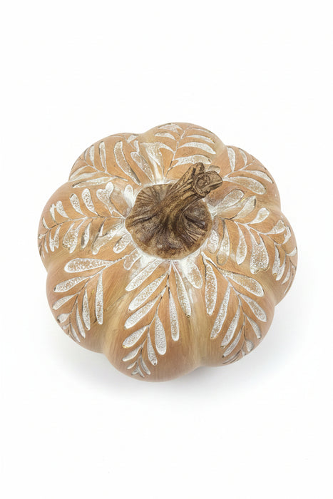 Resin Tabletop Wood Carved Look Light Brown Pumpkin