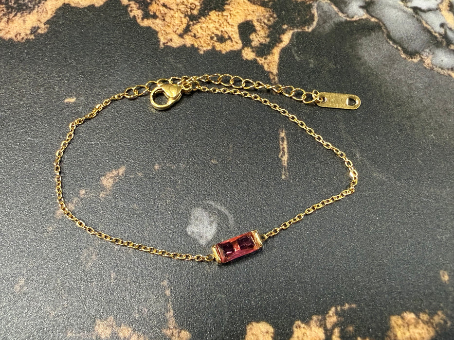 Birthstone Bracelets with Rectangle Birthstone Charm On Gold Chain- Great for Stacking!