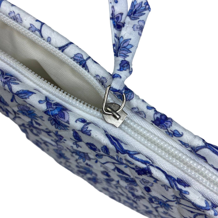 Blue Floral Vine Quilted Cosmetic Bag