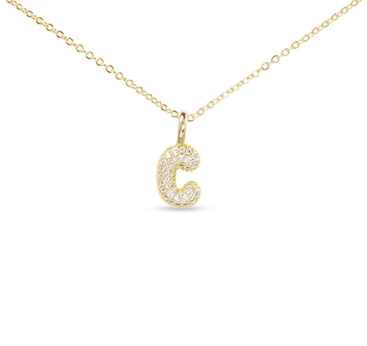 Gold CZ Large Initial Necklace-18 Letters