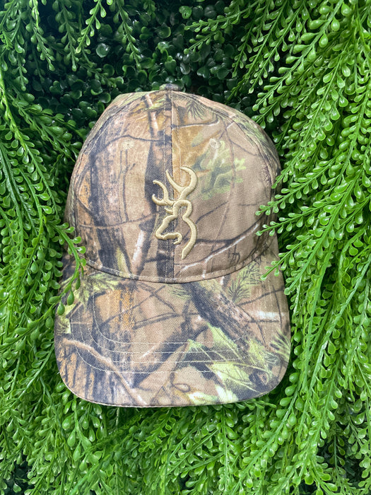 Brown & Green Tree Camo With Deer Head Hat
