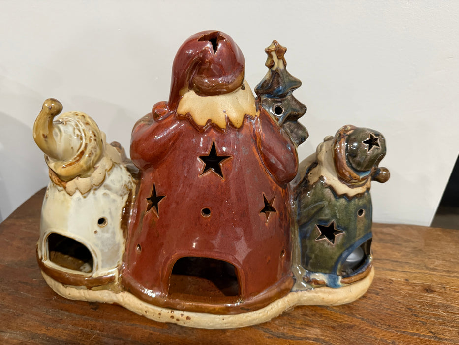 Vintage Ceramic Santa Trio Tea Light Christmas Figurine