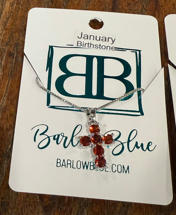 Birthstone CZ Cross Necklace.  Available in Gold or Silver.  Adjustable slide Necklace.