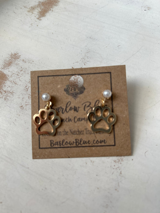 Look at Me Now Pawprint Earrings with Pearl Stud- Available in Silver & Gold