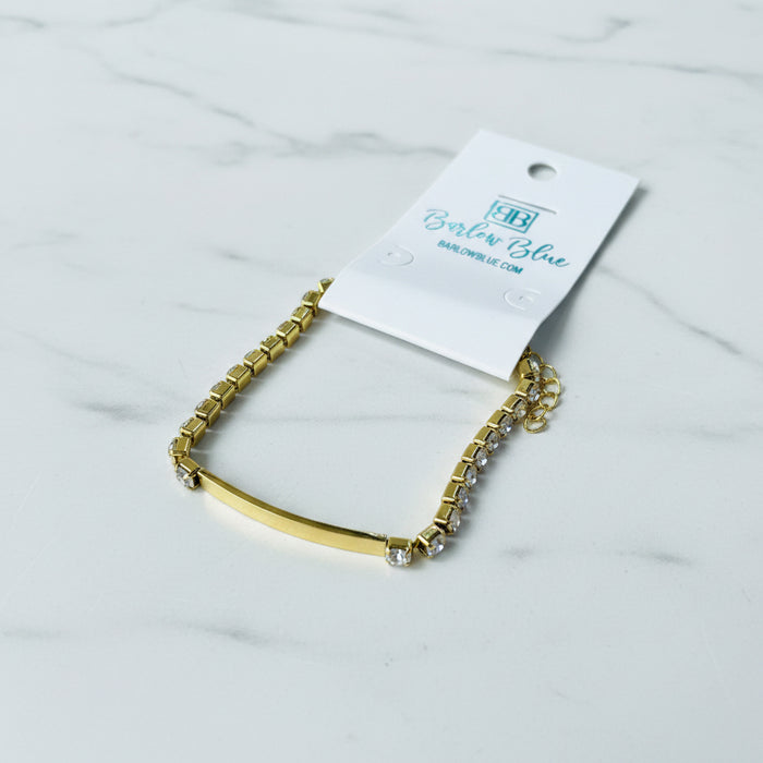 Engravable Bar Bracelet with Diamond Chain- Available in Gold & Silver