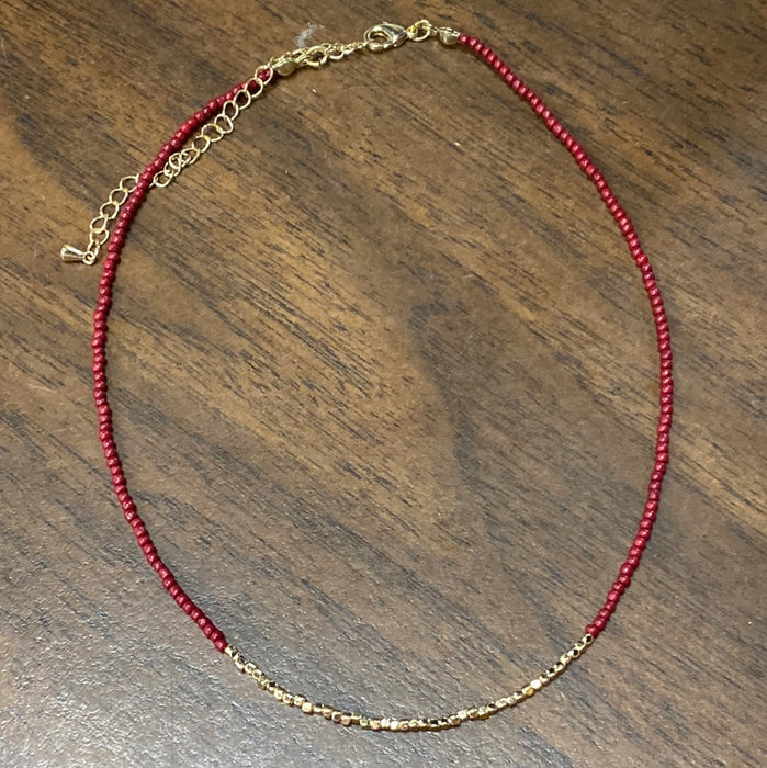 Red & Gold Seed Bead Necklace