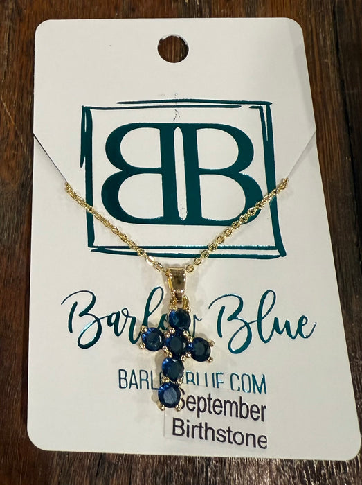 Birthstone CZ Cross Necklace.  Available in Gold or Silver.  Adjustable slide Necklace.