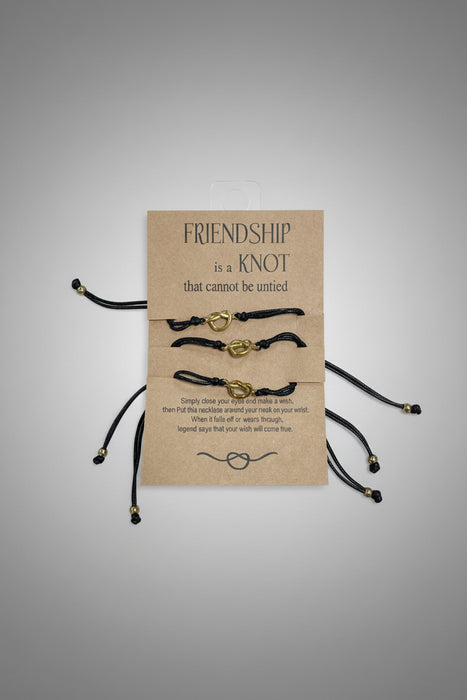 Friendship is a Knot.. Set of 3 Black Drawstring Bracelets