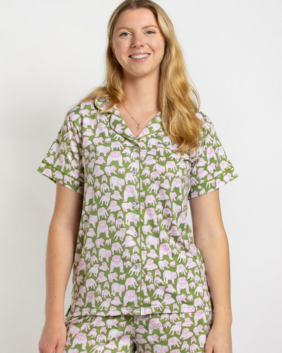 Chelsea Bulldog Short Sleeve Button Up Sleep Shirt