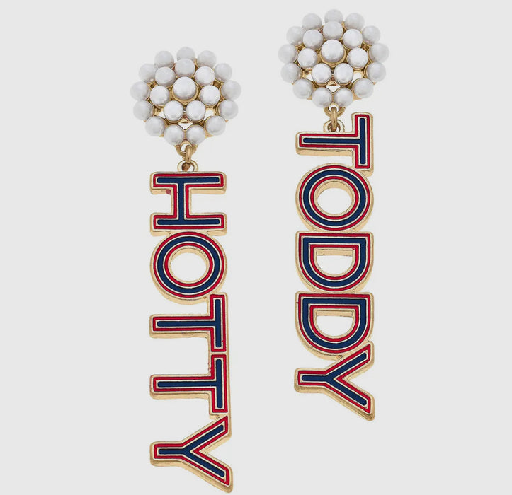 Hotty Toddy Pearl Cluster/Enamel Drop Earrings