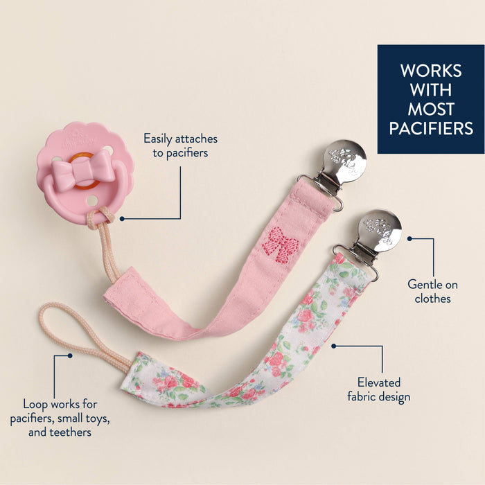 Itzy Clip™ - Fabric Pacifier Strap: Bow. Set of 2