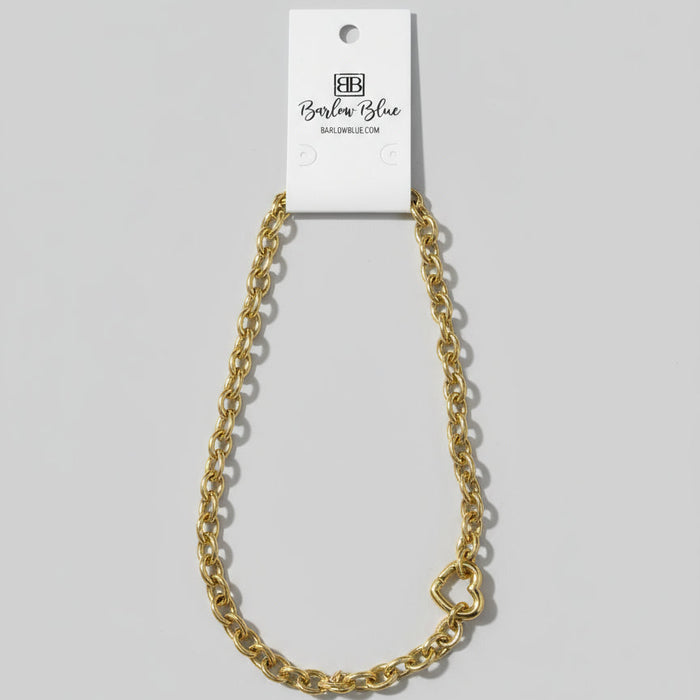 Chunky Gold Oval Link Chain Necklace w/ Heart Clasp