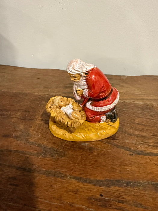 Vintage Small Kneeling Santa with Baby Jesus Figurine