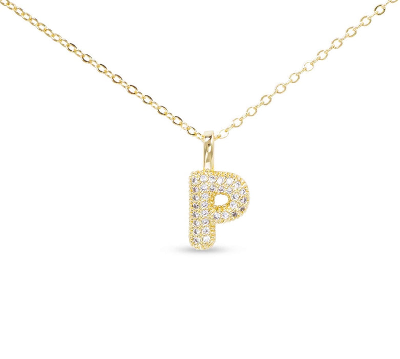 Gold CZ Large Initial Necklace-18 Letters