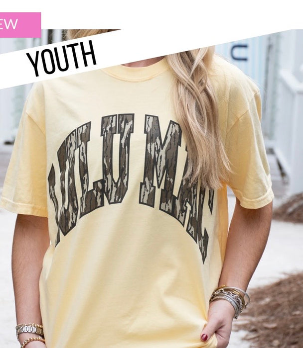 YOUTH Lulu Mac Bottomland Camo Tees on Comfort Colors.