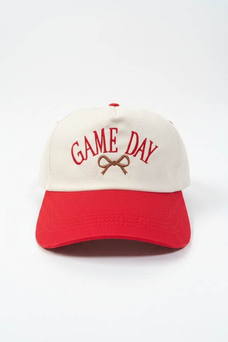 Red & Cream Gameday Hat With Brown Bow