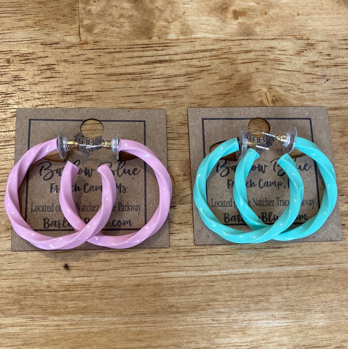 Pink & Light Green Twised Hoop Earrings