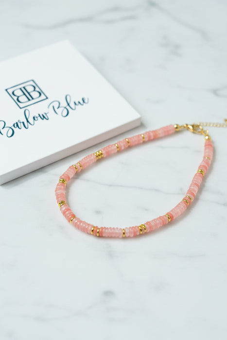 Shades of Pink Thin Beaded Necklace with Gold Accents