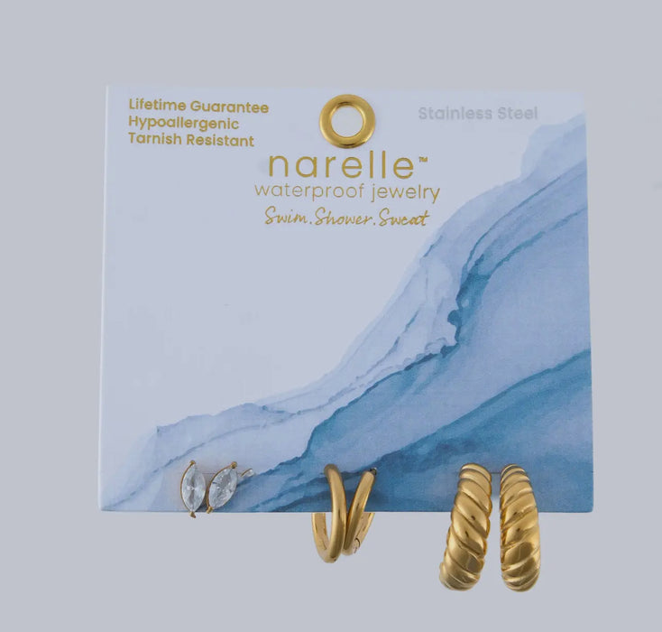 Waterproof Gold Half Moon Trio Hoop Earrings