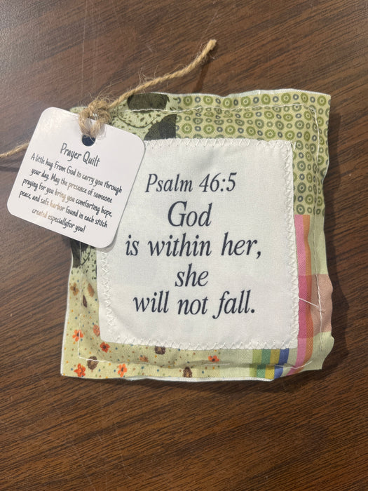 Square Pocket Prayer Quilt with a Wood Cross Inside.  Different Verses or Quotes Available. (Copy)