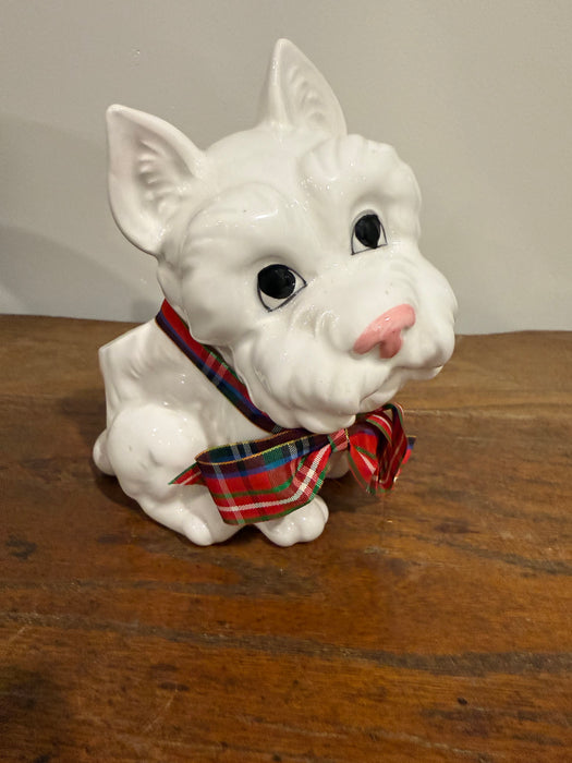 Ceramic Westie Dog Planter with Tartan Bow