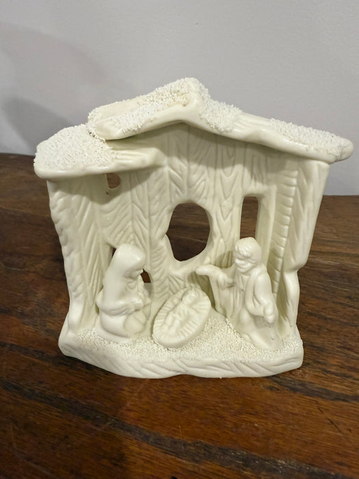 Vintage White Ceramic Nativity Scene – Snowy Stable