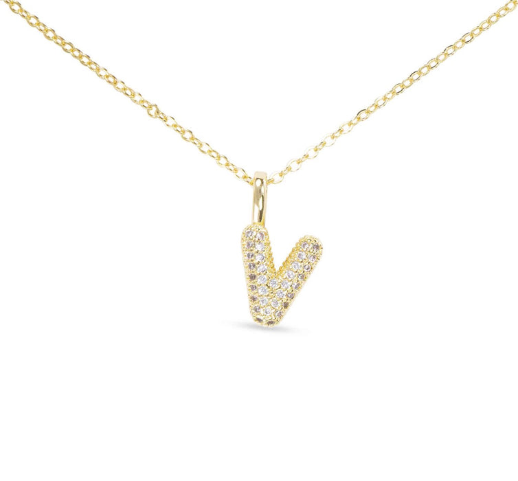Gold CZ Large Initial Necklace-18 Letters