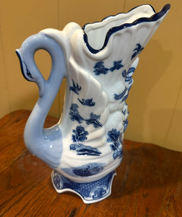 Vintage LCA Stoneware Limited Blue Willow Swan Vase Pitcher