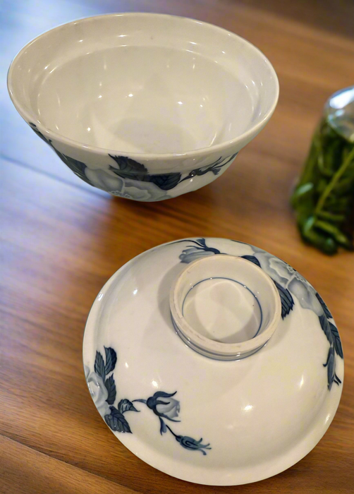 Vintage Porcelain Hand Painted Floral Bowl with Lid