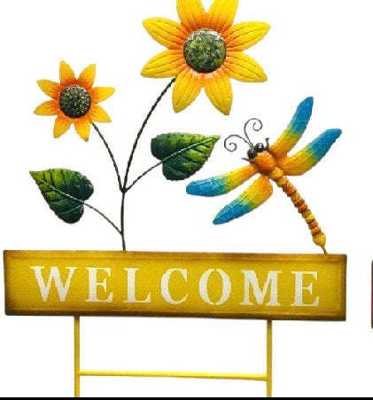 Butterfly, Ladybug or Dragonfly Welcome Metal Yard Sign on two stakes.  31” x 20” ⚠️ Oversized Item.  Store Pick Up Only! No Shipping.