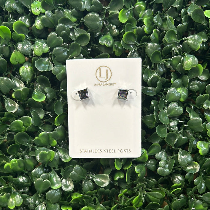 Iridescent & Silver Square Stud Earrings